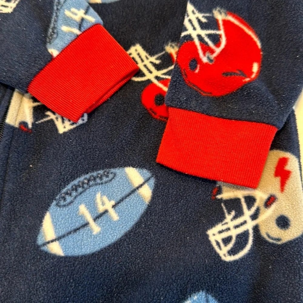Carter’s footie pajamas navy blue red gray football helmet print size 18 months